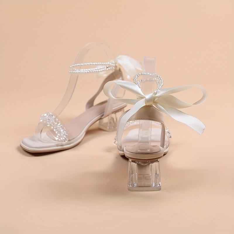 Pearl Lace-Up Block Heel Sandals