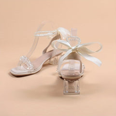 Pearl Lace-Up Block Heel Sandals