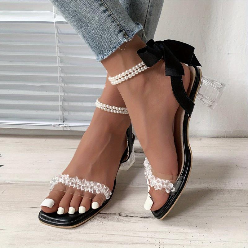 Pearl Lace-Up Block Heel Sandals