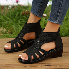 Women's Glitter Wedge Sandals Peep Toe Cut out Back Zipper Shoes
