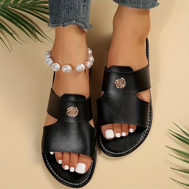 Women's Flower Decor Slide Sandals Open Toe Casual Beach Shoes