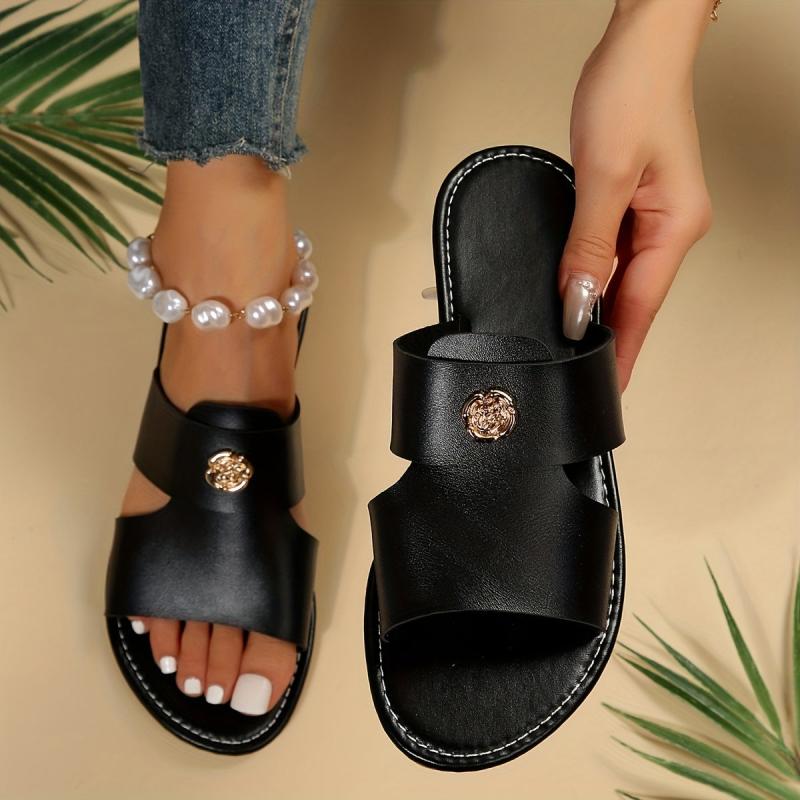 Women's Flower Decor Slide Sandals Open Toe Casual Beach Shoes