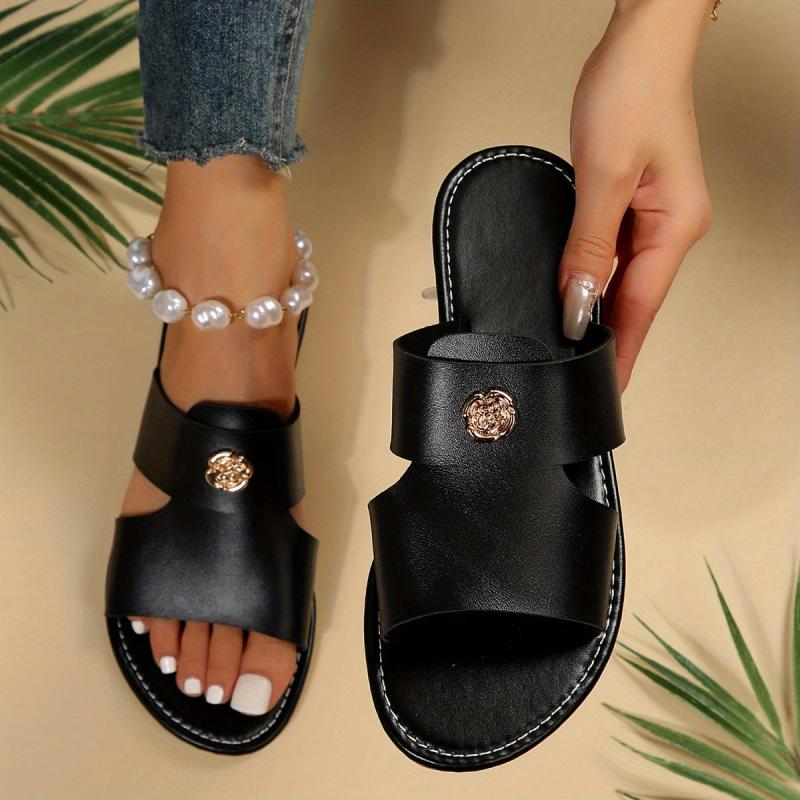 Women's Flower Decor Slide Sandals Open Toe Casual Beach Shoes