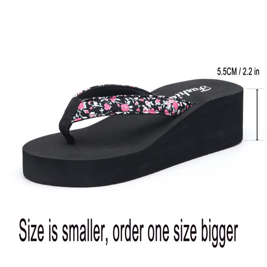 Floral Printed Platform Flip Flops Thong Shoes
