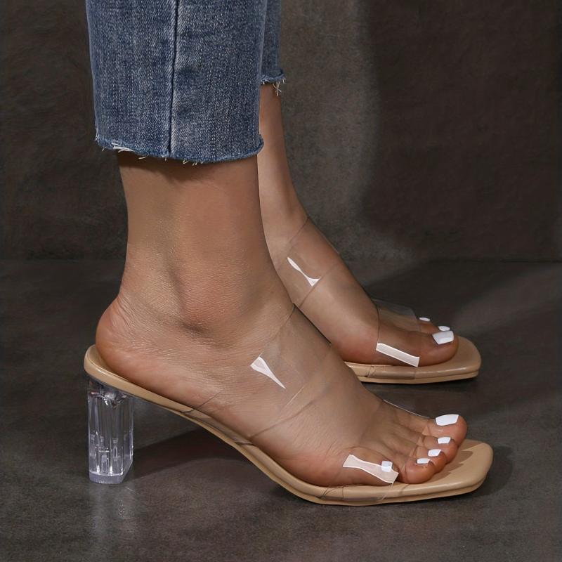 Sexy Transparent Strap Sandals Open Toe Slip On Heels