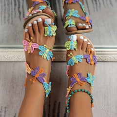 Boho Style Butterfly Sandals Toe Loop Slip On Shoes
