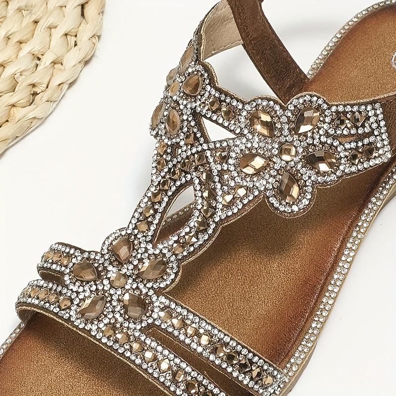 Boho Style Sandals Rhinestone Strap Slip On Shoes