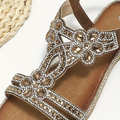 Boho Style Sandals Rhinestone Strap Slip On Shoes