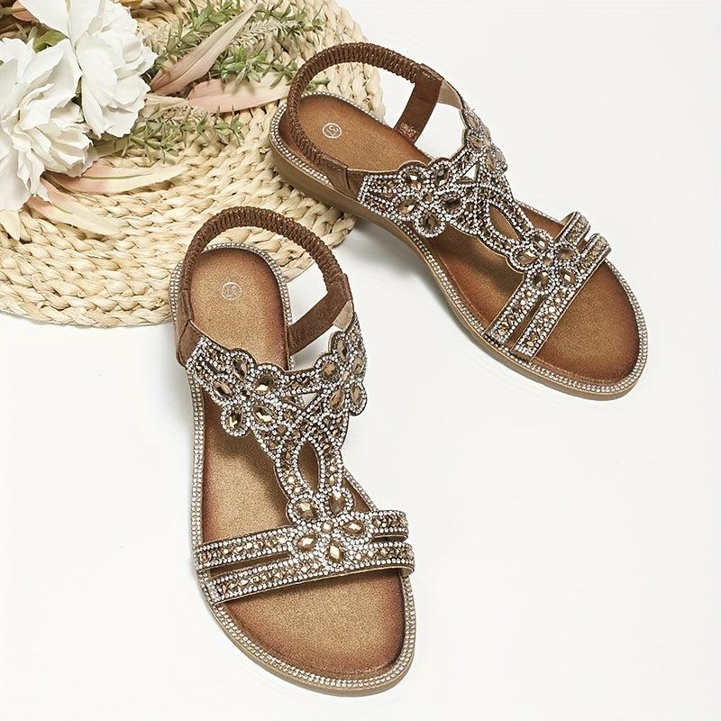 Boho Style Sandals Rhinestone Strap Slip On Shoes