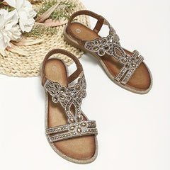 Boho Style Sandals Rhinestone Strap Slip On Shoes