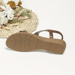 Boho Style Sandals Rhinestone Strap Slip On Shoes