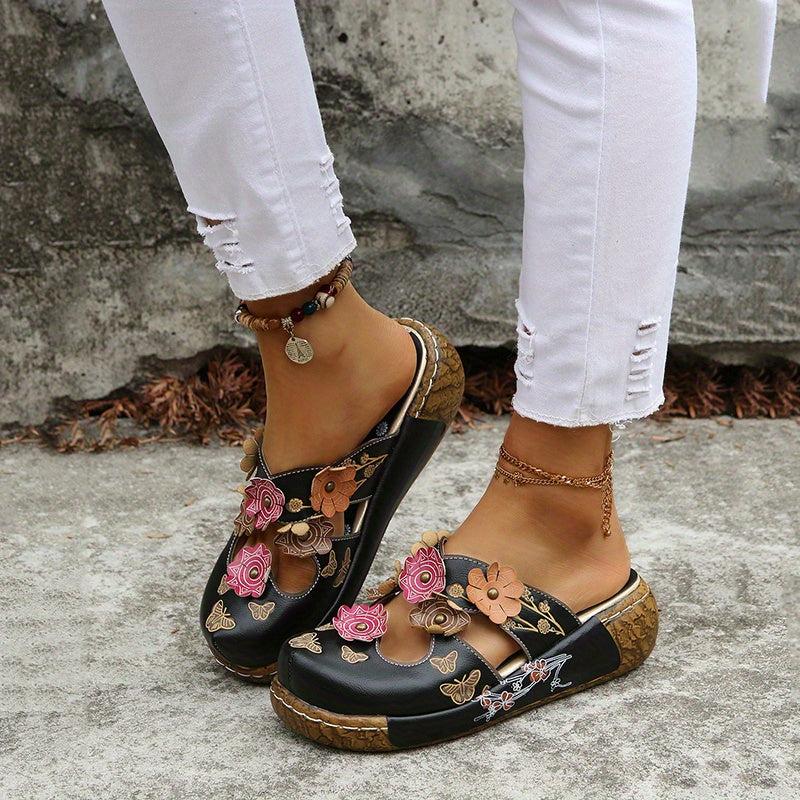 Women's Tribal Style Wedge Mule Sandals