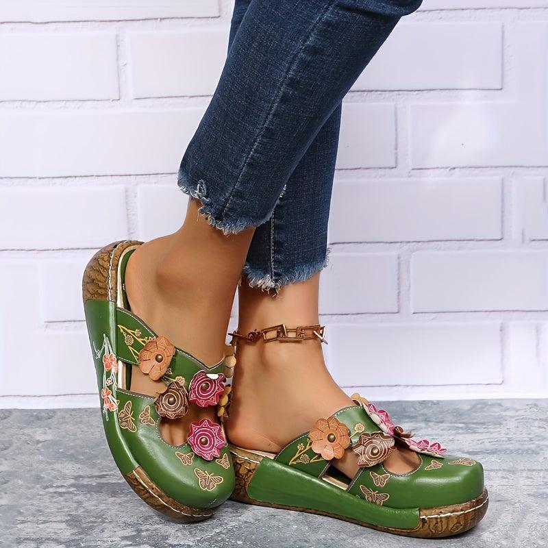 Women's Tribal Style Wedge Mule Sandals