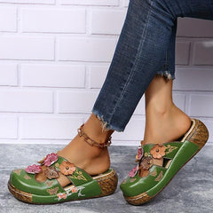 Women's Tribal Style Wedge Mule Sandals