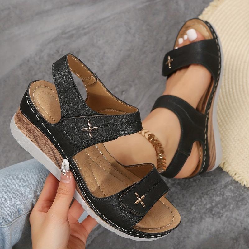 Women's Wedge Sandals Open Toe Ankle Strap Shoes
