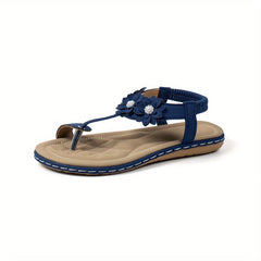 Women's Flower Toe Loop Sandals Elastic Strap Slip On Beach Shoes