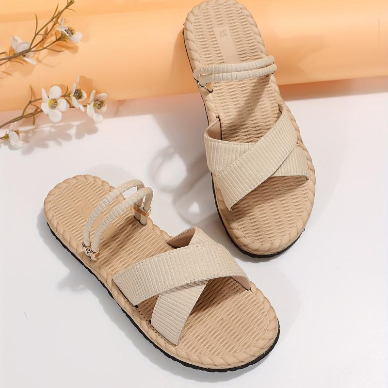 Women's Cross Strap Flat Sandals - Casual Beach Slides