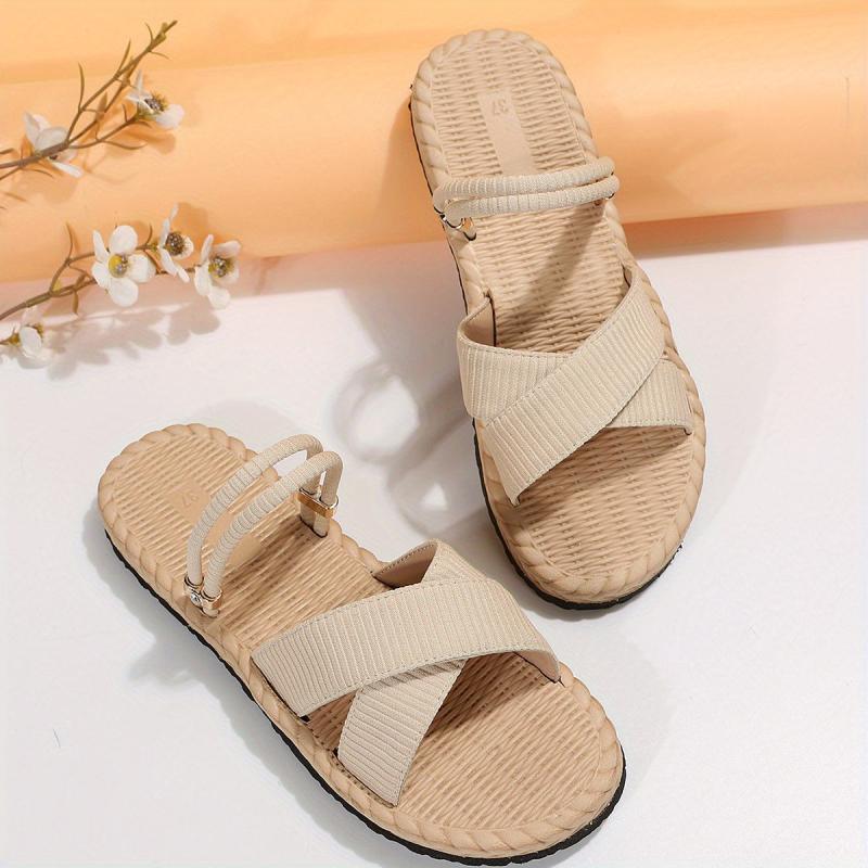Women's Cross Strap Flat Sandals - Casual Beach Slides