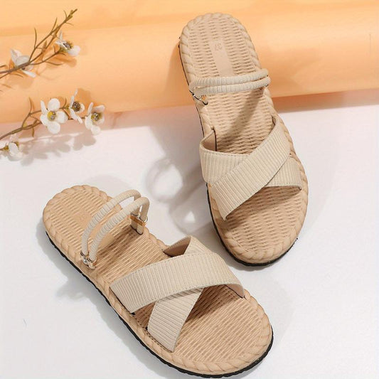 Women's Cross Strap Flat Sandals - Casual Beach Slides