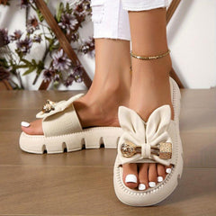Women's Bowknot Platform Sandals Slip On Summer Flats