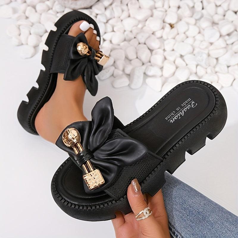 Women's Bowknot Platform Sandals Slip On Summer Flats