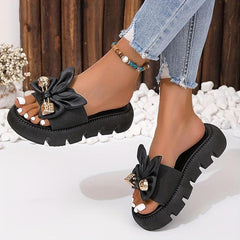 Women's Bowknot Platform Sandals Slip On Summer Flats