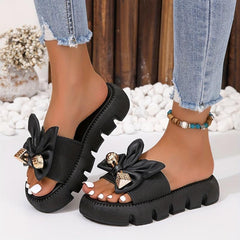 Women's Bowknot Platform Sandals Slip On Summer Flats
