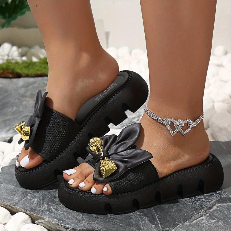 Women's Bowknot Platform Sandals Slip On Summer Flats