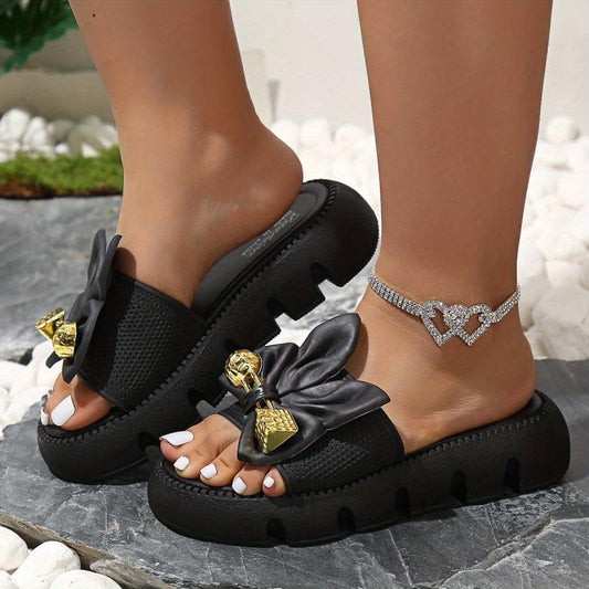 Women's Bowknot Platform Sandals Slip On Summer Flats