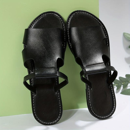 Women's Faux Leather Flat Slide Sandals