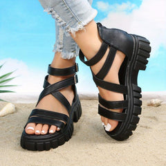 Women's Platform Sandals Cross Buckle Strap Zipper Shoes