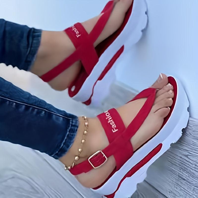 Women's Platform Thong Sandals Open Toe Buckle Strap Sports Sandals
