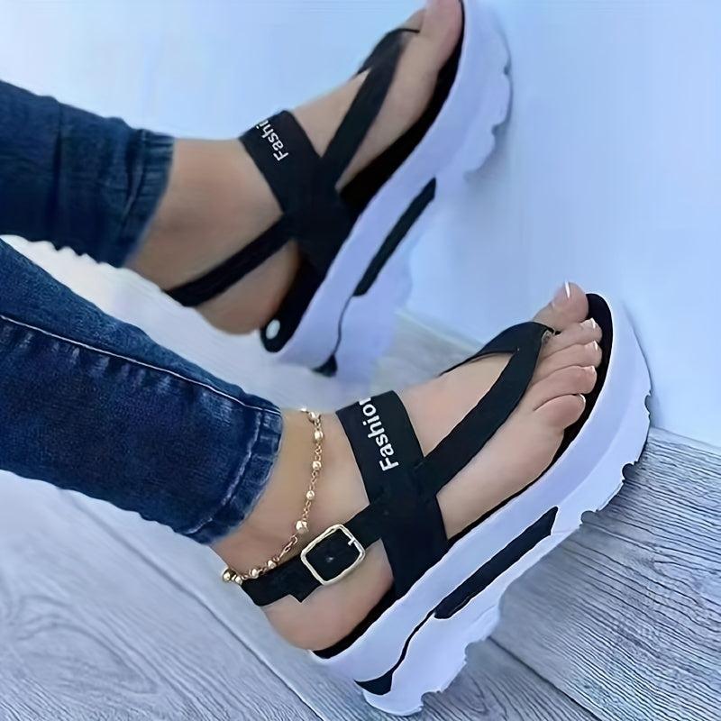 Women's Platform Thong Sandals Open Toe Buckle Strap Sports Sandals