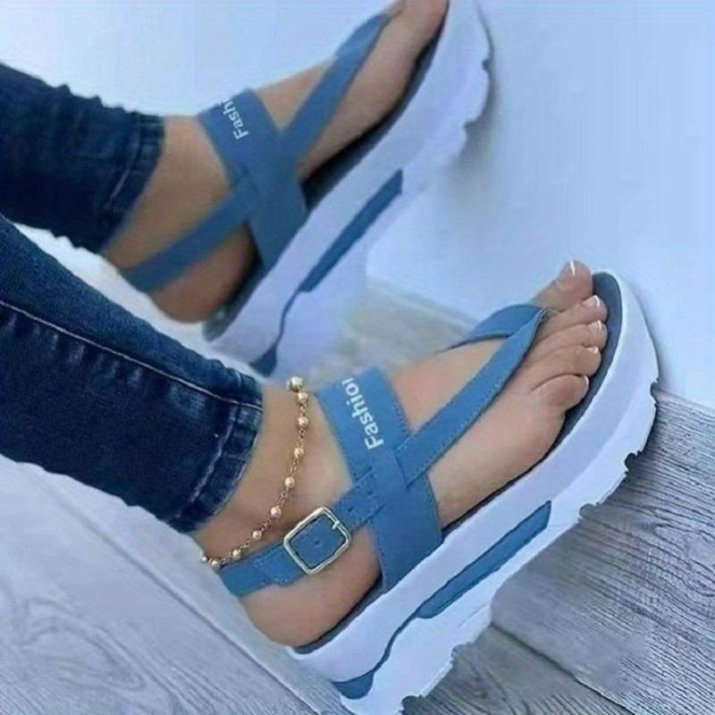 Women's Platform Thong Sandals Open Toe Buckle Strap Sports Sandals