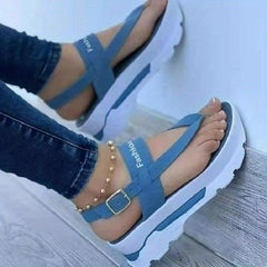 Women's Platform Thong Sandals Open Toe Buckle Strap Sports Sandals