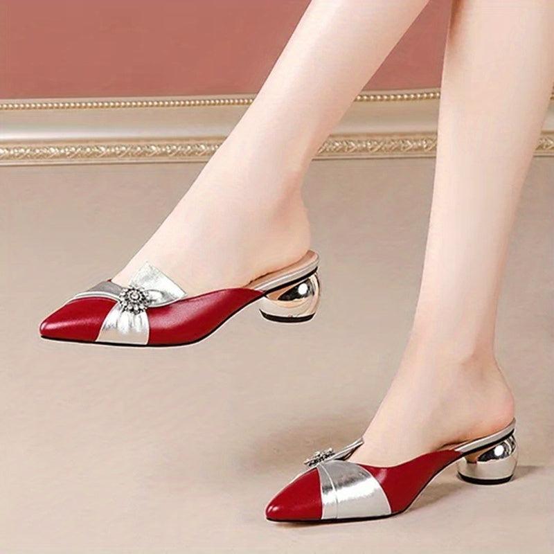 Low Heel Rhinestone Slide Sandals for Women
