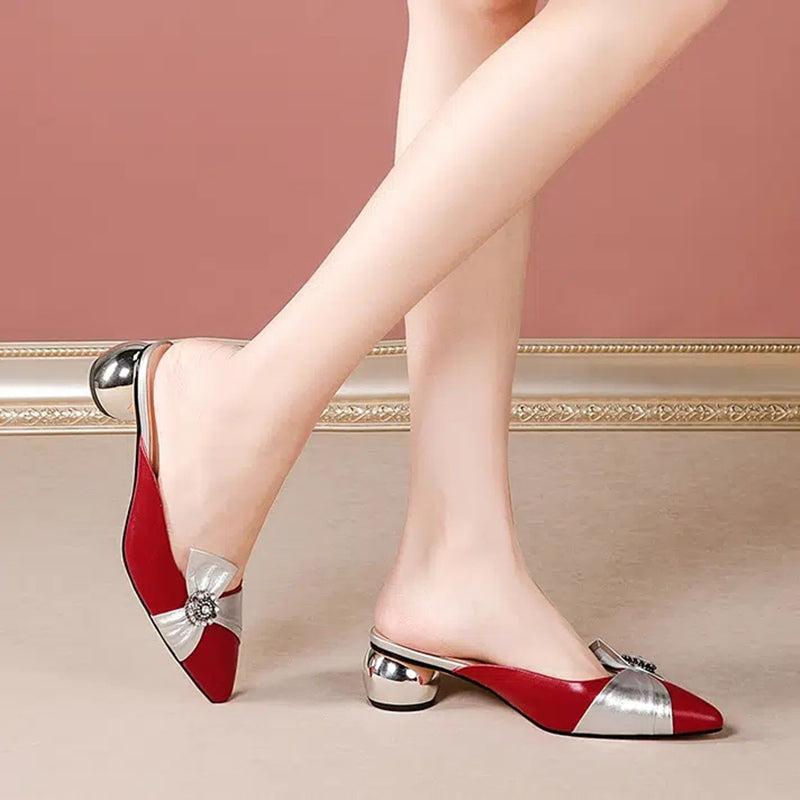 Low Heel Rhinestone Slide Sandals for Women