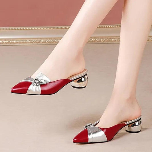 Low Heel Rhinestone Slide Sandals for Women