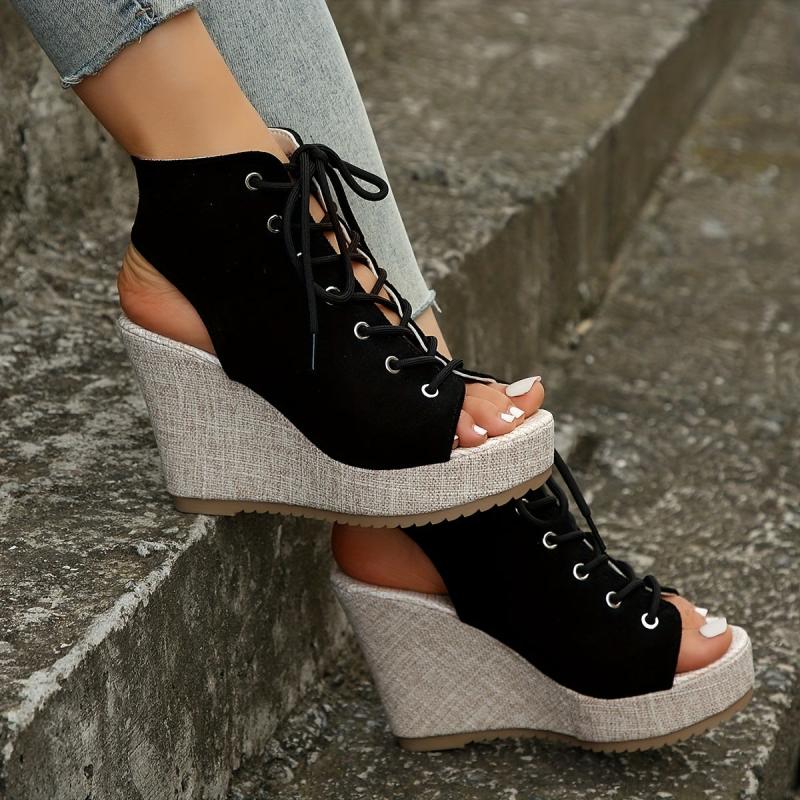 Women's Lace Up Platform Wedge Sandals Breathable Slingback Pumps