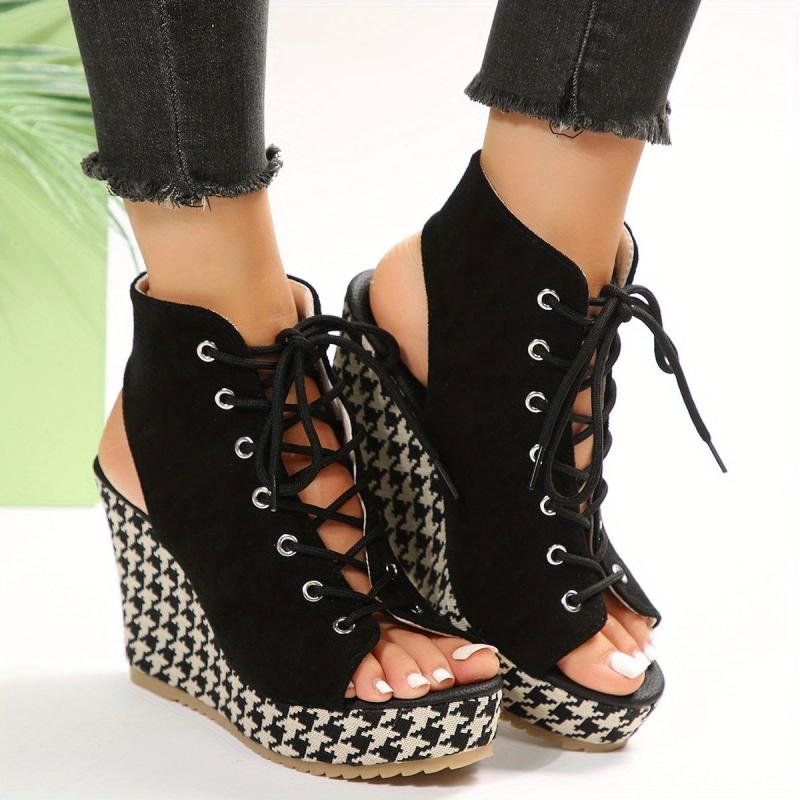 Women's Lace Up Platform Wedge Sandals Breathable Slingback Pumps
