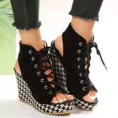 Women's Lace Up Platform Wedge Sandals Breathable Slingback Pumps