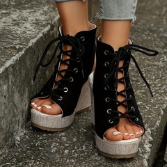 Women's Lace Up Platform Wedge Sandals Breathable Slingback Pumps
