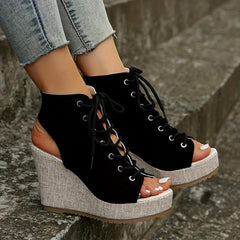 Women's Lace Up Platform Wedge Sandals Breathable Slingback Pumps