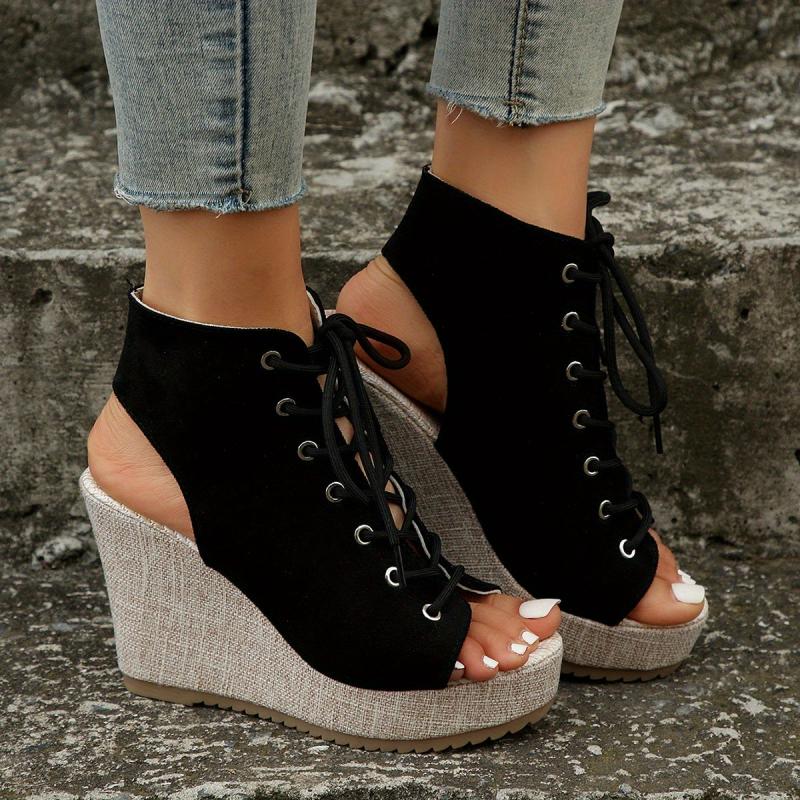 Women's Lace Up Platform Wedge Sandals Breathable Slingback Pumps