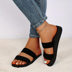 Women's Casual Flat Slides Comfy Round Toe Non Slip Open Toe Shoes