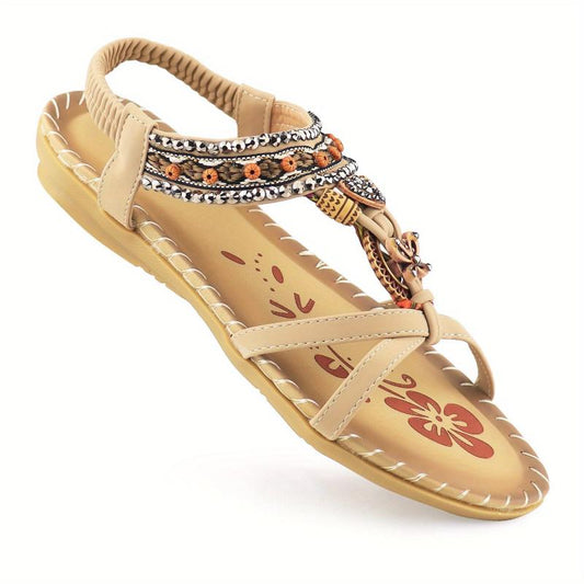 Boho Style Flat Sandals Rhinestone Butterfly Elastic Strap Shoes