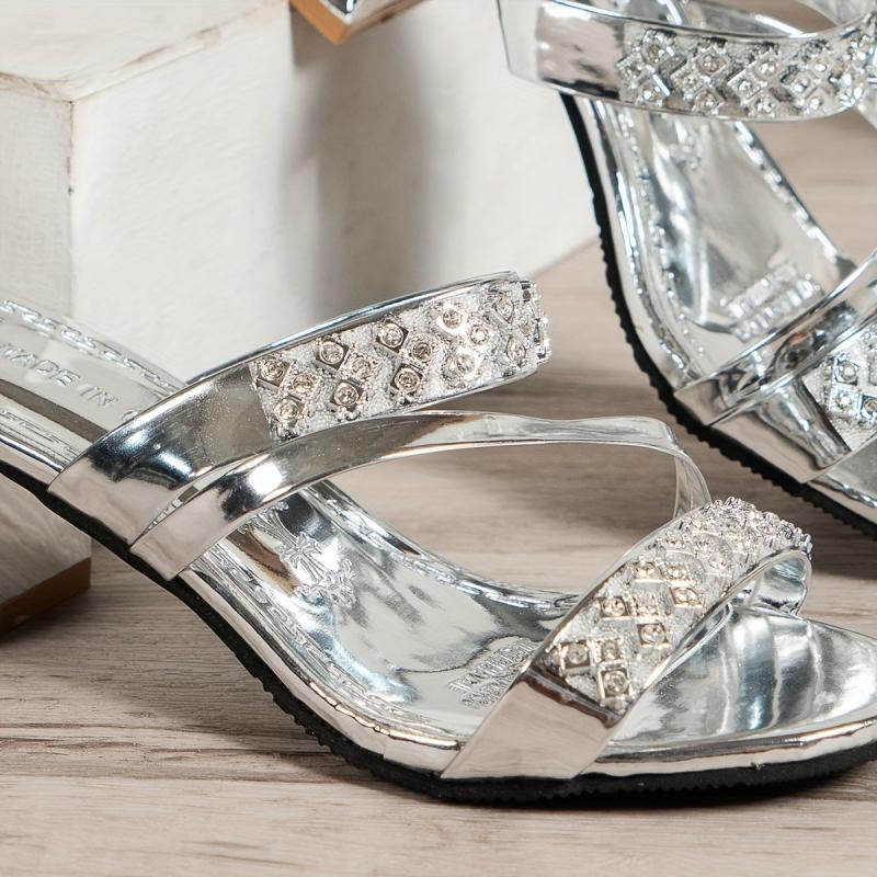 Rhinestone Chunky Heel Sandals for Women