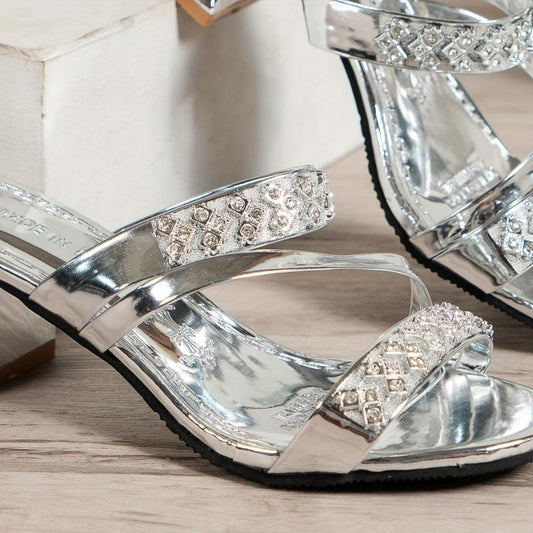 Rhinestone Chunky Heel Sandals for Women