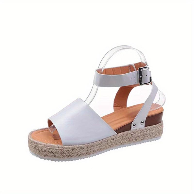 Women's Platform Espadrilles Sandals Casual Open Toe Ankle Strap Flat Shoes