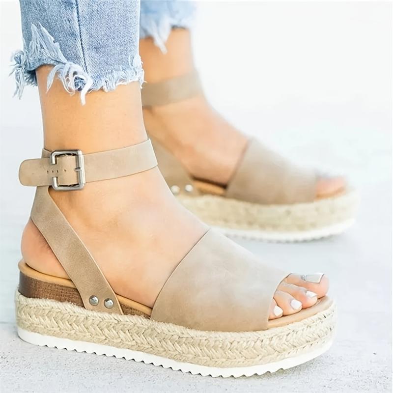 Women's Platform Espadrilles Sandals Casual Open Toe Ankle Strap Flat Shoes
